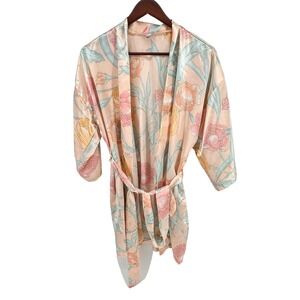 Vintage LA Intimates Boho Floral Satin Kimono Robe Women Size L